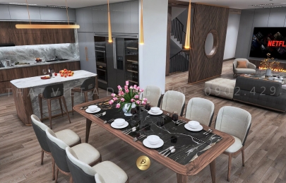 Top 4 bàn ăn gỗ óc chó mặt đá đẹp, hợp phong cách hiện đại